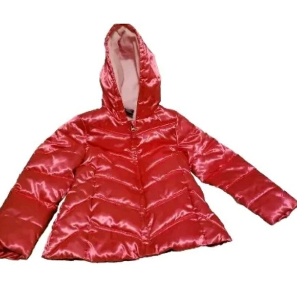 Faded Glory Girls S 6-6x Hooded Pink Shiny Puffer CoatPockets Attached InnerCuff - Picture 1 of 7